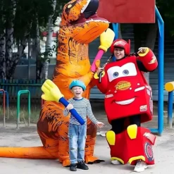 Dinosaur Kostume til Voksne Oppustelig T-REX Kostume Sjovt Halloween Dinosaur Kostume Fest Cosplay Fancy Dress Jumpsuit, Brun