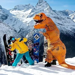 Dinosaur Kostume til Voksne Oppustelig T-REX Kostume Sjovt Halloween Dinosaur Kostume Fest Cosplay Fancy Dress Jumpsuit, Brun