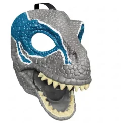 Dinosaurmaske med åben kæbe, øjne og næseåbninger og sikker S