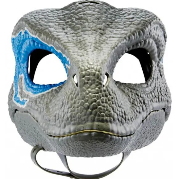 Dinosaurmaske med åben kæbe, øjne og næseåbninger og sikker S