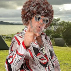 Disco og solbriller til mænd Hippie kostume tilbehørssæt inkluderer afro halskæde 50'erne/60'erne/70'erne temafest sort