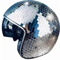 Diskokugle Hjelm Glitter Spejle Glas Punk Kostume Hat med Udtrækkeligt Visir Diskokugle Hat til B
