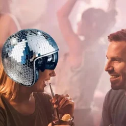 Diskokugle Hjelm Glitter Spejle Glas Punk Kostume Hat med Udtrækkeligt Visir Diskokugle Hat til B