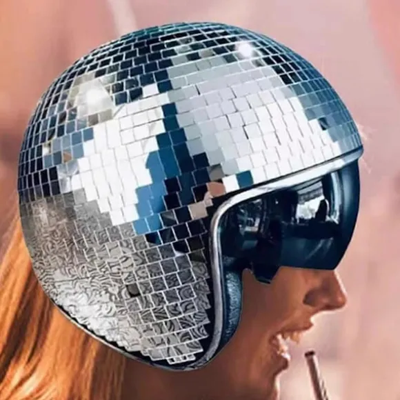 Diskokugle Hjelm Glitter Spejle Glas Punk Kostume Hat med Udtrækkeligt Visir Diskokugle Hat til B