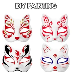 DIY Blanke Rævekatte masker, Hvide Papir masker, Blanke masker til maling, Håndmalede Kunsthåndværksmasker, til Maskerade Kunst Cosplay Dans og Fest | Fyndiq