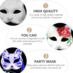 DIY Blanke Rævekatte masker, Hvide Papir masker, Blanke masker til maling, Håndmalede Kunsthåndværksmasker, til Maskerade Kunst Cosplay Dans og Fest | Fyndiq