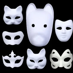 DIY Hvid Papirmaske Hvid Pulpmaske Håndmalet Kreativ Personlighed Fri Design Maske (Kat, 5 stk)