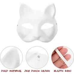 DIY Katte Ansigtsmasker til at Male 10 stk, Hvide Dyremasker til Børn, Halloween Maskerade Håndværksmasker