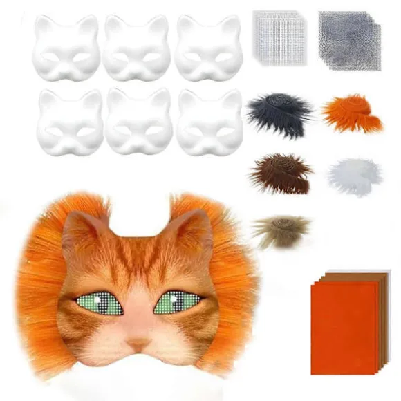 DIY Therian Maske Sæt Kat Ræv Dyreansigt Pude med Pels Halloween Rollespil Rekvisitter til Maskerade Karneval Cosplay Fest Tilbehør C C