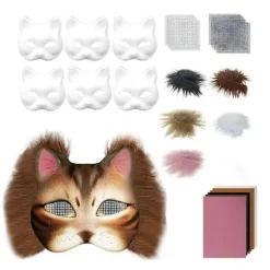 DIY Therian Maske Sæt Kat Ræv Dyreansigt Pude med Pels Halloween Rollespilsrekvisitter til Maskerade Karneval Cosplay Festartikler B B
