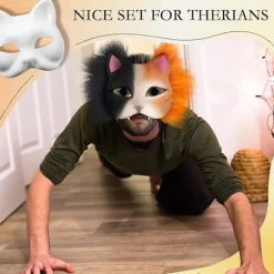 DIY Therian Maskesæt Tom Katteansigtsmaske med Filtstof Plys Falsk Pels Øjennet til Therian Udstyr`CJY