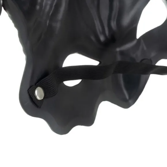Djævle Halloween-maske med horn, rød/sort, elastisk bånd