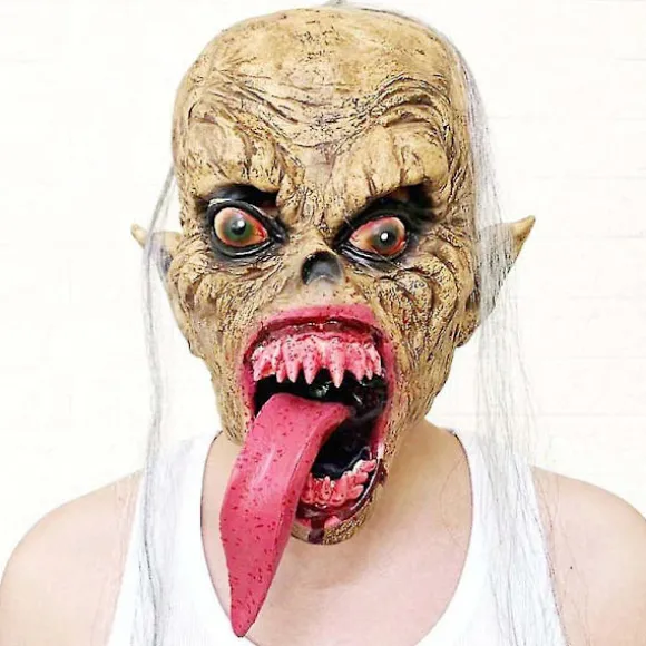 Dæmonmaske med mindre hår, PVC Halloween-ornamenter, uhyggeligt retro sjovt Halloween-sæt