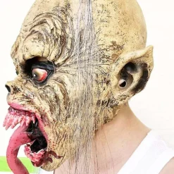 Dæmonmaske med mindre hår, PVC Halloween-ornamenter, uhyggeligt retro sjovt Halloween-sæt