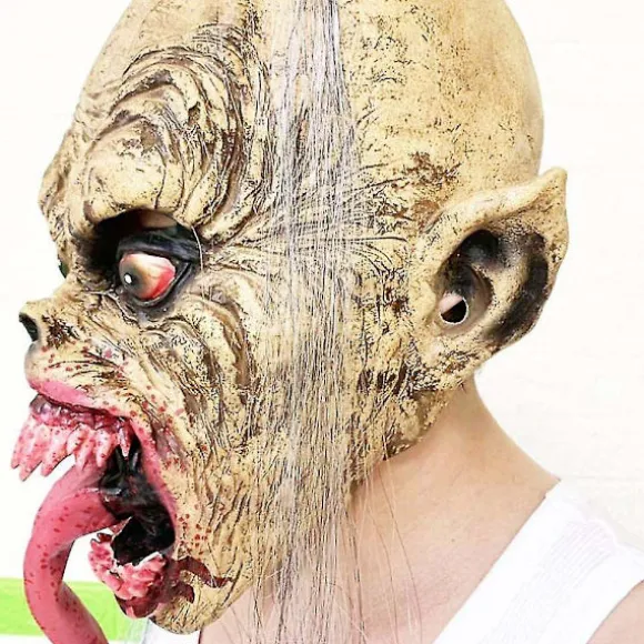 Dæmonmaske med mindre hår, PVC Halloween-ornamenter, uhyggeligt retro sjovt Halloween-sæt