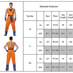 Dragon Ball Anime Son Goku Cosplay Kostume til Mænd, Voksen Mandlig Son Goku Rollespil Kostumesæt Halloween Fancy Dress Outfits Kit M
