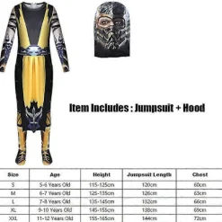 Drenge Mortal Kombat Legends: Scorpions Revenge Cosplay Børns Mortal Kombat Scorpion Kostume Jumpsuit Og Hætte Sæt