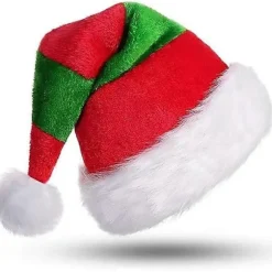Dww-(30x50, rød og grøn) Julemandshat, Julemandshat voksen (kvinde), Pom-pom-hue i fløjl (kvinde), Nyhed Stribet Variant Jul D