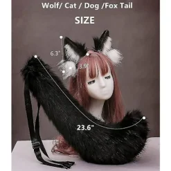 Dyr Stor Hale Ræv Kat Hund Ulv Hale Og Ører Pandebånd Cosplay Kostume Tilbehør