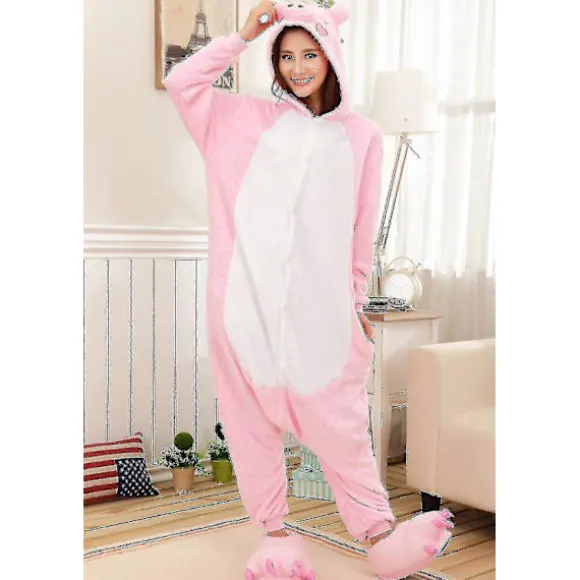 Dyredragt Onesie Kvinder Flanel Pyjamas Sæt Voksen Unisex Mænd Halloween Grise Cosplay Kostume Par-lingling} Pink Pig 10T(Height 125-134CM