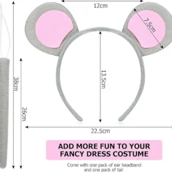 Dyrekostume Sæt Ører Hovedbøjle Hale Dyre Udklædningssæt Fancy Dress Kostumefest Dekorationstilbehør (Mus)