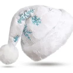 /EA/Hvidt julemandshue til voksne med juleplyshat og blå snefnug