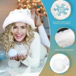 /EA/Hvidt julemandshue til voksne med juleplyshat og blå snefnug