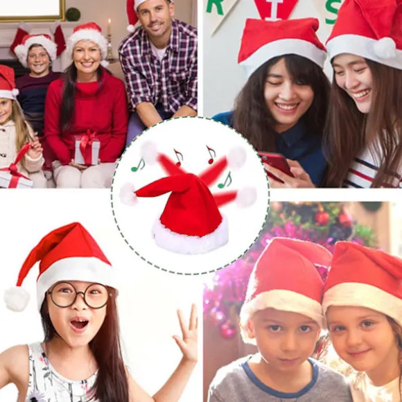 Elektrisk Julemandshue med Batteridrift - Sjov Rystende Dansende Syngende Julemandshue til Julefest - ZZY