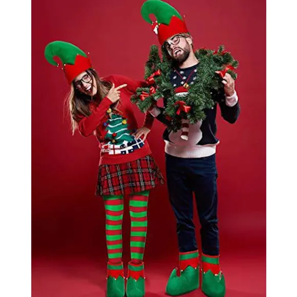Elf Hat Sko Cover Sokker Tæppesæt Voksen julekostume