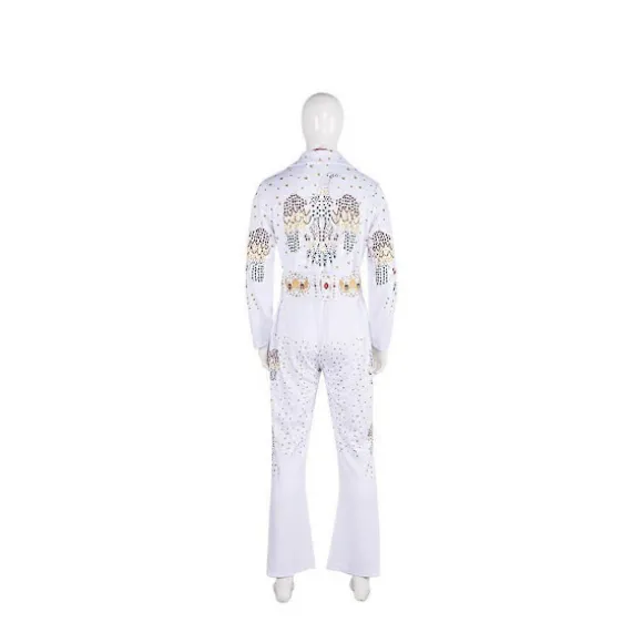 Elvis Presley Tribute Kostume Performance Kostume Hvid Rhinestone Jumpsuit Med Ørnemotiv Til Scene & Fest Med Tilbehør Til Show Eller Rollespil