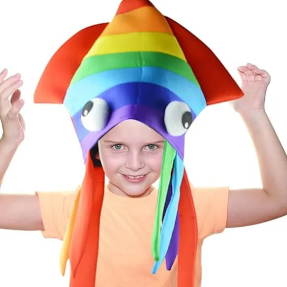 En (farvet blækspruttehat) Halloween Sjov Fest Hovedbeklædning Squid Hat Blækspruttehat Flerfarvet Fancy Dress Squid Havdyr Halloween Kostume Hat Dyr Ha | Fyndiq