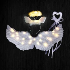 Englevinger, 3 stk./sæt Lysende Englevinger og Glorier med LED-lys, børnekostume til juleaften, fest (FMY) Yellow 65x35cm