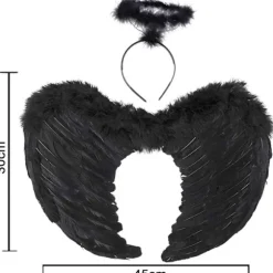 Englevinger, Sort, Engel Kostume Til Kvinder, Med Glorie Og Sorte Vinger, Til Piger, Fjer Vinger Fallen angel wings - black-45 cm