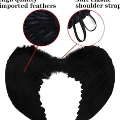 Englevinger, Sort, Engel Kostume Til Kvinder, Med Glorie Og Sorte Vinger, Til Piger, Fjer Vinger Fallen angel wings - black-45 cm