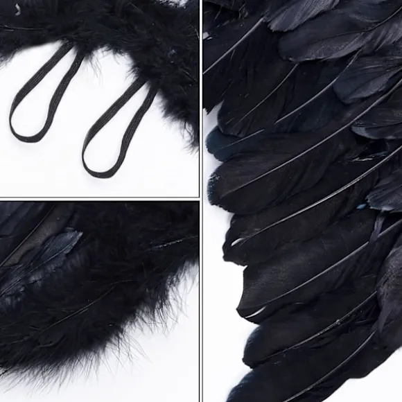 Englevinger, Sort, Engel Kostume Til Kvinder, Med Glorie Og Sorte Vinger, Til Piger, Fjer Vinger Fallen angel wings - black-45 cm