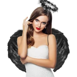 Englevinger, Sort, Engel Kostume Til Kvinder, Med Glorie Og Sorte Vinger, Til Piger, Fjer Vinger Fallen angel wings - black-45 cm
