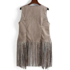 1920'er Dame Cowboy Cowgirl Tofs Vest Ærmeløs Vest Hippie Jakke Retro Motorcykeljakke - Perfekt Beige L_tfrf Beige L