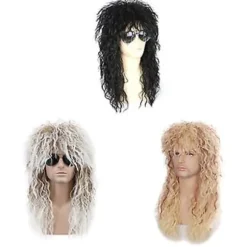 70'er 80'er Mænds Mullet Paryk Halloween Cosplay Krøllet Paryk Varmebestandig Syntetisk Paryk Heavy Metal Rock Cosplay Paryk (Beige)