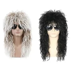 70'er 80'er Mænds Mullet Paryk Halloween Cosplay Krøllet Paryk Varmebestandig Syntetisk Paryk Heavy Metal Rock Cosplay Paryk (Beige)