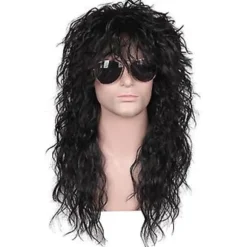 70'er 80'er Mænds Mullet Paryk Halloween Cosplay Krøllet Paryk Varmebestandig Syntetisk Paryk Heavy Metal Rock Cosplay Paryk (Beige)