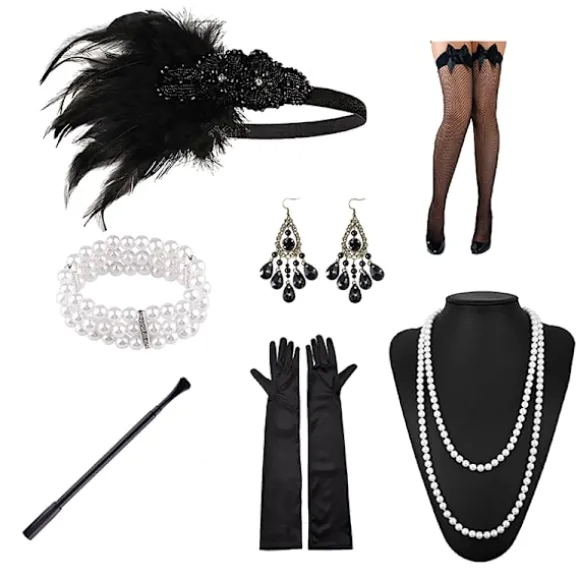 1920'er Flapper Kostume Pandebånd Halskæde Handske Armbånd Gatsby M E Onesize_yux E Onesize