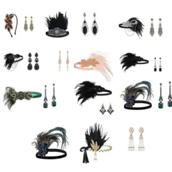 1920'er Flapper Kostume Pandebånd Halskæde Handsker Armbånd Gatsby MF Onesize FF F F Onesize
