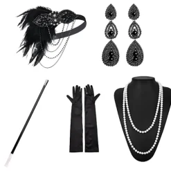 1920'er Flapper Kostume Pandebånd Halskæde Handske Armbånd Gatsby M D_tfrf D Onesize
