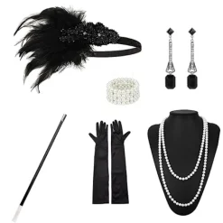 1920'er Flapper Kostume Pandebånd Halskæde Handske Armbånd Gatsby MF Onesize-FS- F