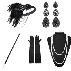 1920'er Flapper Kostume Pandebånd Halskæde Handske Armbånd Gatsby MD D D Onesize