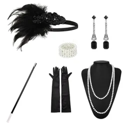 1920'er Flapper Kostume Pandebånd Halskæde Handske Armbånd Gatsby MD D D Onesize
