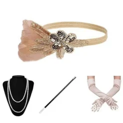 1920'er Flapper Tilbehør Gatsby Kostume Tilbehør Sæt 20'er Flapper Pandebånd Perlehalskæde Øreringe Handsker til Kvinder