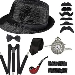 1920'er Herre Gatsby Gangster Kostume Tilbehør Sæt Gammel Mand Kostume Bedstefar Tilbehør Sæt Med Panama Hat Seler Butterfly