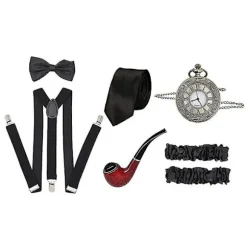1920'er Herre Gatsby Gangster Kostume Tilbehør Sæt Gammel Mand Kostume Bedstefar Tilbehør Sæt Med Panama Hat Seler Butterfly