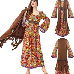 60'er kostume kvinder, hippie kvindesæt, 70'er disco halloween outfits, hippie tøj kvindekostume, 60'er tøj tilbehør[qb] L